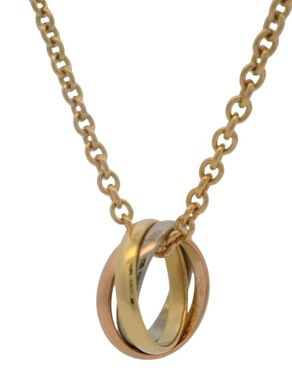 Vintage Cartier 18kt Tri-Tone Gold Small Model Trinity 3 Ring Necklace 16.75"